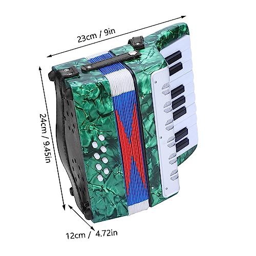 Thonlai 17 Key 8 Bass Piano Accordion, ABS with Celluloid Decor Concertina Musical Instrument for Beginners Students, with Adjustable Strap and Manual (Green)