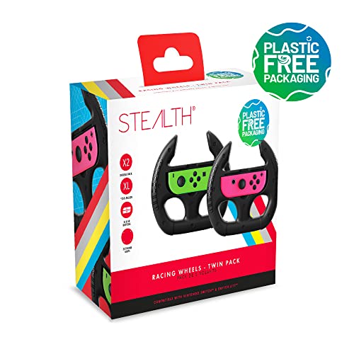 STEALTH Racing Wheels Compatible with Nintendo Switch Joy-Con Controllers - Black Twin Pack, with Analogue Stick Grips