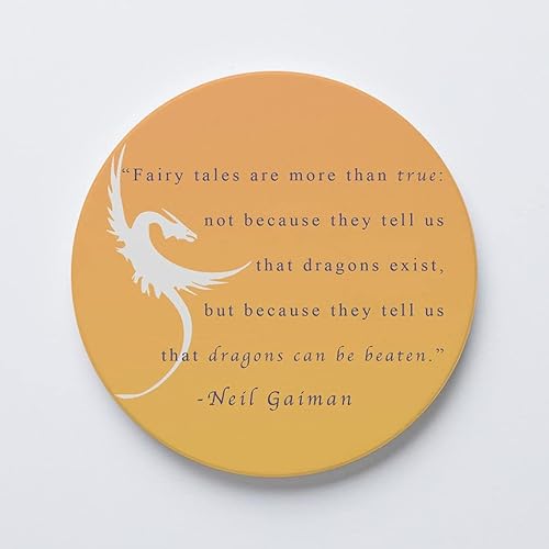 Neil Gaiman Dragon Quote, Joyride Home Decor - Posavasos de cerámica individual, posavasos de 4 pulgadas, respaldo de corcho antideslizante, protege