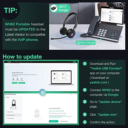 Yealink Wh62 Portable Wireless Headset With Dongle Computer Headset With Microphone (For Teams Optimized, Wh62 With Dongle) #TOP1