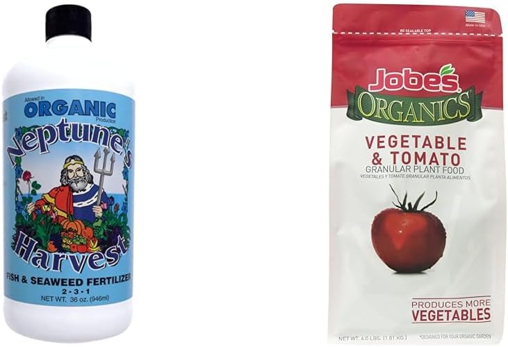 Neptune's HarvestOrganic Fish & Seaweed Fertilizer and Jobe’s Organics Vegetable & Tomato Granular Fertilizer Bundle