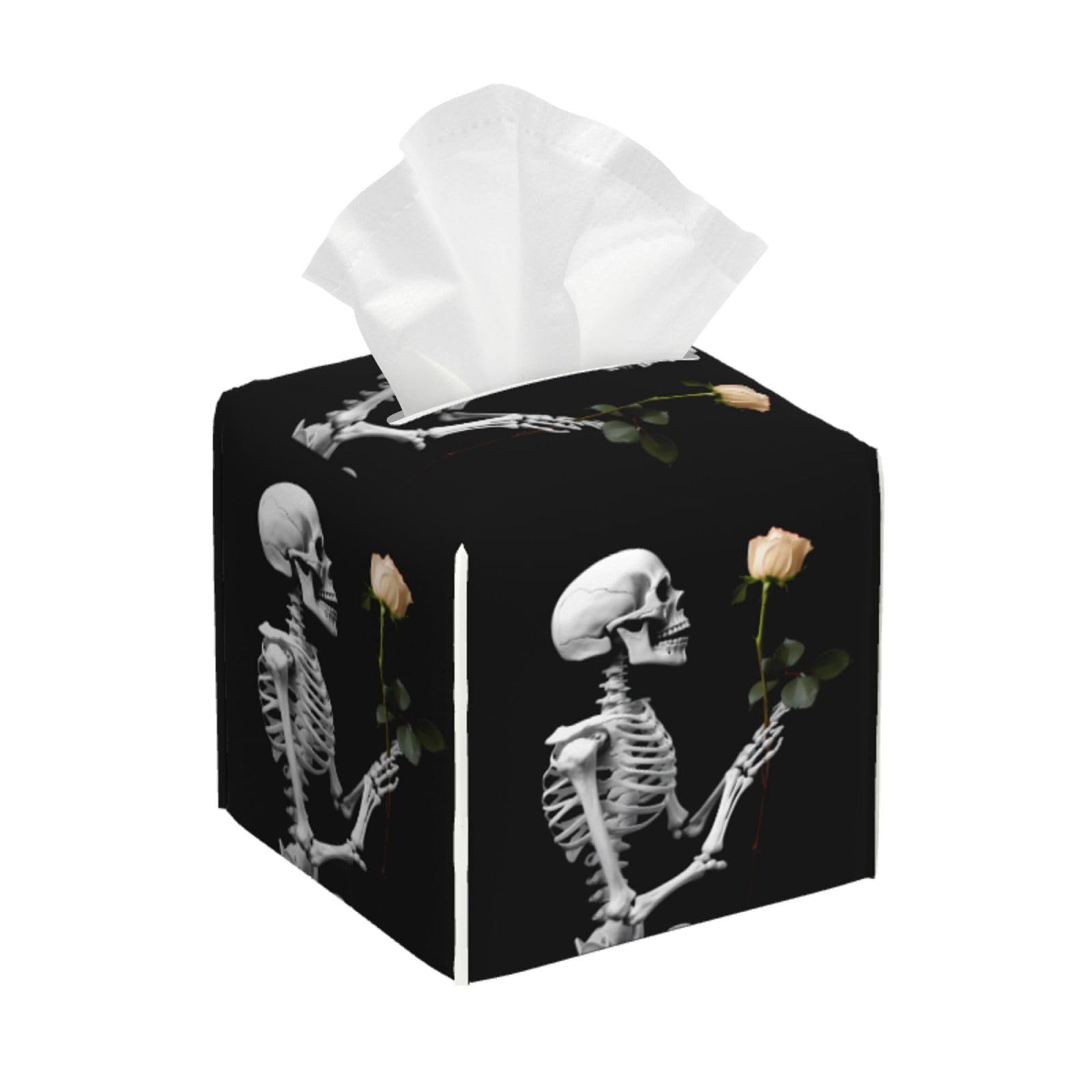 Square Tissue Boxes 5.2"x5.2"x5.2" Skull Pink Rose Tissue Box Cover Decor for Vanity Countertop/Home/Car/Office