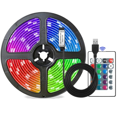 Valletock USB Powered LED Strip Lights, 24 Keys Remote RGB 5050 Flexible LED Lights,16 Colors for Decoration, TV (2m)