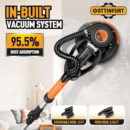 πππ5 ππ©π π«ππππ Drywall Sander, 780W Electric Power Drywall Sander with Vacuum, Dry Wall Sander with Extendable Handle, 7 Variable Speed 900-1800RPM, 95.5% Dust Removal for Popcorn Ceiling