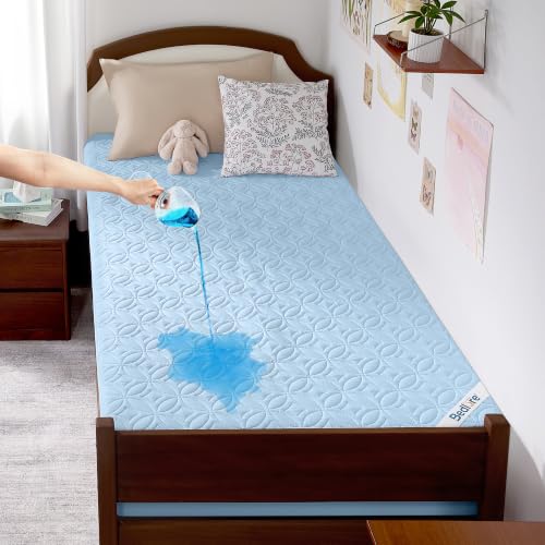 Image of BEDLORE Waterproof Mattress Protector, Twin XL Size Mattress Pad with Deep Pocket 6 inch-15 inch Depth, Soft Breathable Dirt-Proof Bed Mattress Cover for Bedroom, College Dorm (Sky Blue)