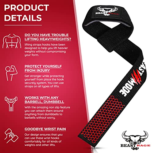 Beast Rage Wrist Straps For Weightlifting With Silicone Grip Training, Lifting Straps Anti Slip 4Mm Thick Support - Deadlifting Wrist Wraps Exercise Men Women Olympic Lifts Heavy Weight Squats Workout #TOP3