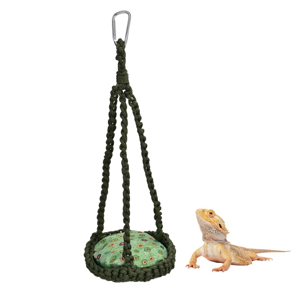 CARPJZ Reptile Hanging Hammock with Removable Mat, Handwoven Lizard Lounger, Washable Soft Hanging Bed for Small Pets
