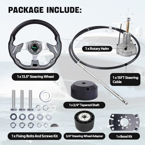RASTP 15FT Boat Steering System, 15FT Outboard Steering Kit With 3/4\" Tapered Shaft With 12.7 Inch Steering Wheel For Yachts, Fishing Boats & Watercraft - Thumbnail 7