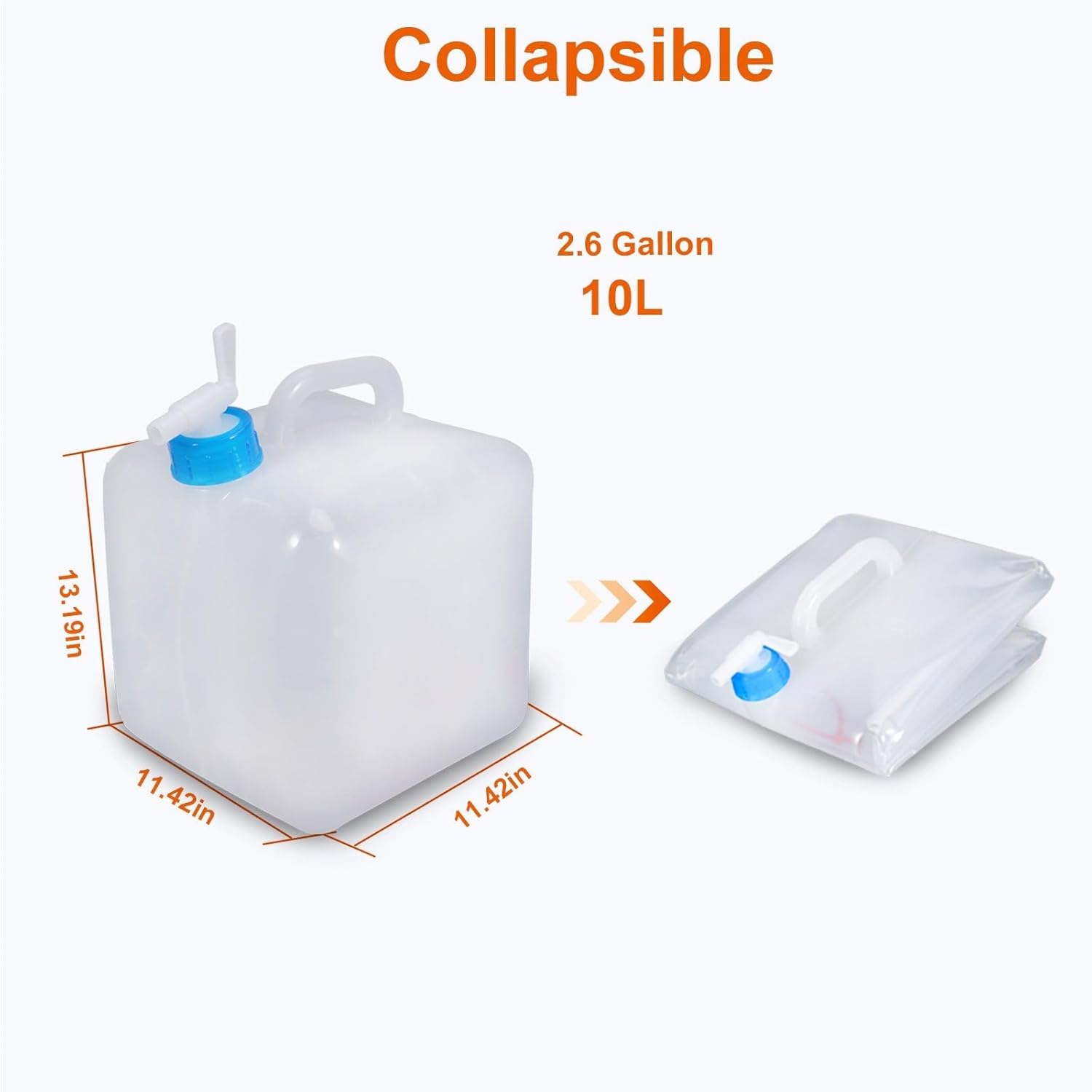 2 Pack Collapsible Water Container with Spigot 2.6 Gallon, Foldable Camping Water Storage Jug Portable Water Tank Canteen for Outdoor Hiking, Fishing, Emergency - Image 2