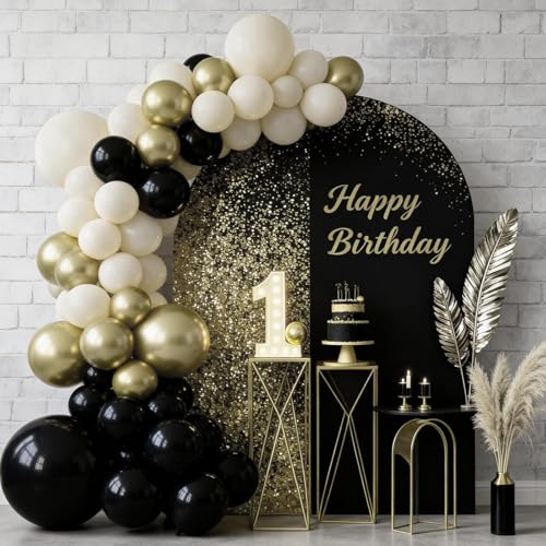 Image of Black White and Gold Balloons, 50pcs 12 Inch Black White Cream Beige Metallic Gold Helium Latex Balloon for Women Men Girl Birthday Wedding Bachelorette New Year Bridal Shower Party Decorations