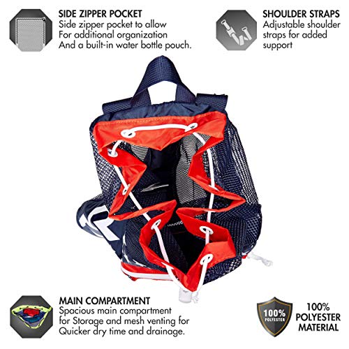 Tyr Big Mesh Mummy Backpack For Wet Swimming, Gym, And Workout Gear, Red/Navy, One Size (Lbmmb3) #TOP2