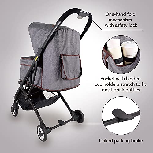 Pet Stroller for Medium Dogs, Small Dogs, Cats, Grey Denim - Compact Dog Strollers with One-Hand Folding Design for… - Image 4
