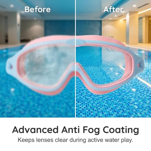 Image of HD Children's Large Frame Waterproof and Anti-fog Swimming Goggles, 180 Wide View Swim goggles for Kids 3-15