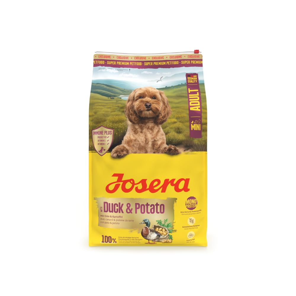 Josera Mini Adult Duck & Potato | Grain free | Single meat protein | Complete dry food for toy & small breed dogs | Immune Plus | Skin & Coat | 10kg