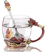 WOBOX Flower Tea Cup Glass Coffee Mugs with Spoon, Valentines Day Gifts for Wife and Mother, Pers...