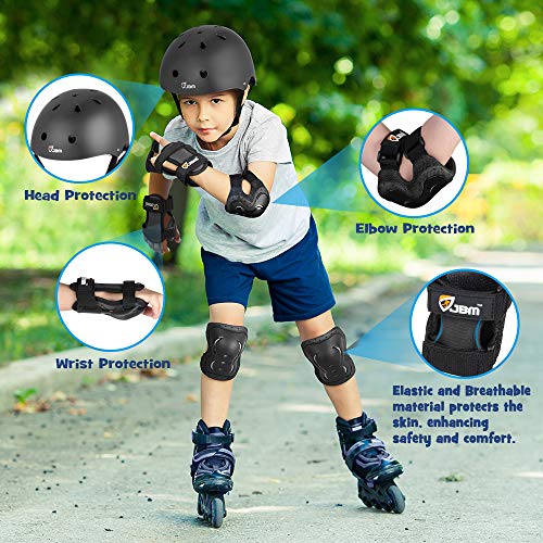 JBM Kids Full Protective Gear Set, Multi-Sport Helmet, Knee Pads and Elbow Pads with Wrist Guards, Full Protection