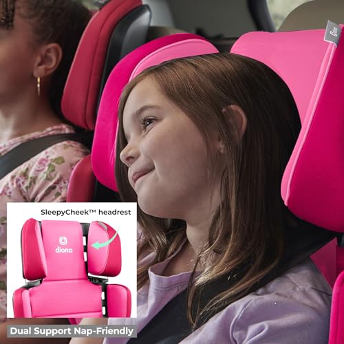 Image of Diono Connect3 RXT 2-in-1 High Back Booster, Slim Fit 3-Across in Many Mid-Sized Sedans and SUVs, for Children from 40-120 lbs., Lightweight with Latch, Pink Cotton Candy