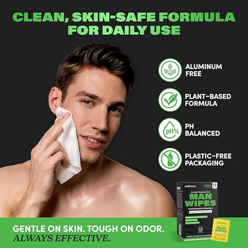 Image of Zero Trace Travel Deodorant Wipes for Men - 15 Individually Wrapped Body Wipe with Peppermint, Citrus & Basil, Tea Tree & Lime - Aluminum-Free, pH-Balanced Fresh Wipes for Gym, Travel & Daily Use