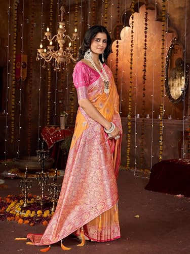 Image of Mehrang Cotton Banarasi Silk Saree for Women With Unstitched Blouse Piece