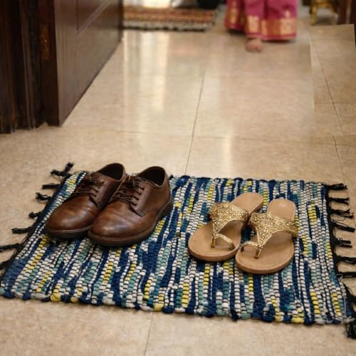 Image of Door Mat | Anti-Skid Trapper Rectangular Mat for Door Entrance 22x15 Inch | Floor Mat for Home Entrance | Multicolor Door Mat | Pack of 2.