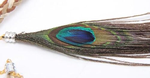 Miniatura 8 de Diadema de plumas de pavo real con borlas bohemias coloridas para mujer banda ajustable de estilo indio hecha a mano accesorios para el cabello