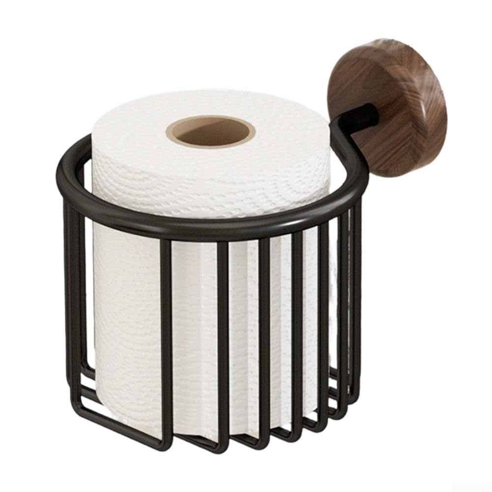 LMYSXAOZ Walnut Wood Tissue Box with Aluminum Reinforced Frame for Bathroom Use No-Drill Mounting Toilet Paper Dispenser and Towel Rack Combination (A)