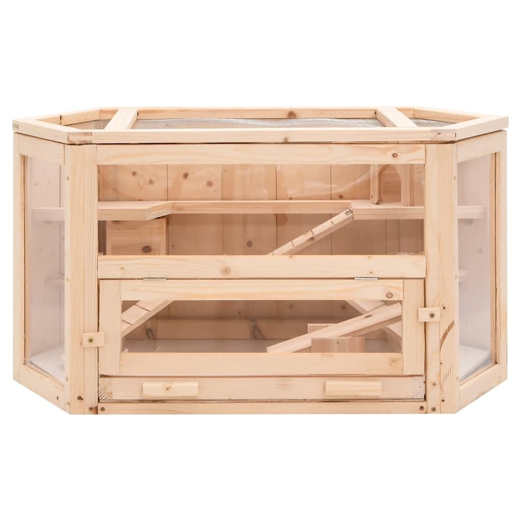 Jaula para hámster de madera, 80 x 40 x 43 cm, madera de abeto | Casa de roedores para sala de estar con panel frontal acrílico para observación y bañera extraíble para una fácil limpieza.