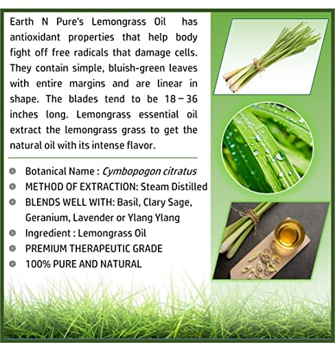 Image of Earth N Pure Lemongrass Essential Oil | Steam Distilled | for Home Diffuser, Skin & Hair Care | 30 ML