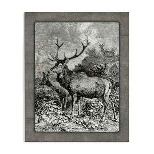 Vintage Forest Elk Woodland, 24 x 30 Inch Canvas Wall Art