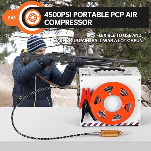 Image of PCP Air Compressor, Portable 4500 PSI /300 Bar Air Pump, supports 12V DC or 120V /220V AC, Auto-stop, oil-free /water-free design, for Paintball, Air Rifle, HPA Tanks