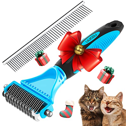 Hundebürste, Katzenbürste, Hundekamm, Katzenkamm, LIUCOLI Doppelseitige 23+12 Unterfellbürste Hunde Katze für langhaar/kurzhaar - Haustier Unterwolle Bürste, 96% Knoten und Loses Haar Entfernt Cover