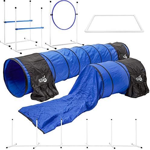 Better Sporting Dogs Deluxe Agility Equipment Set | 7pc Dog Agility Equipment | 3 Jumps | 2 Tunnels with Sandbags | Weave Poles | Pause Box