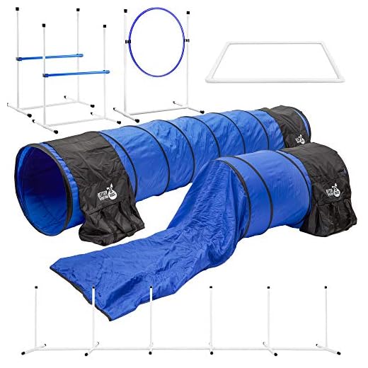 Better Sporting Dogs Deluxe Agility Equipment Set | 7pc Dog Agility Equipment | 3 Jumps | 2 Tunnels with Sandbags | Weave Poles | Pause Box