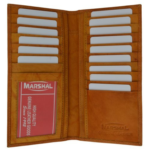 MARSHAL New Men's Leather Long Wallet Pockets ID Card Clutch Bifold Purse (Tan)2