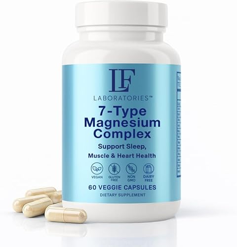 Complejo de magnesio de 7 tipos con vitamina B6 – Alta absorción, vegano, sin OMG, suplemento sin gluten – Apoya la relajación muscular, la fuerza