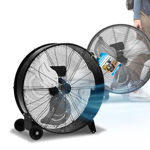 Wintem - Ventilatore Industriale da Terra XXL 60cm 240W con 3 Pale in Metallo, 3 Velocità Regolabili, Inclinazione Orientabile, Struttura Robusta in Metallo con Ruote, Ideale per Officine e Magazzini