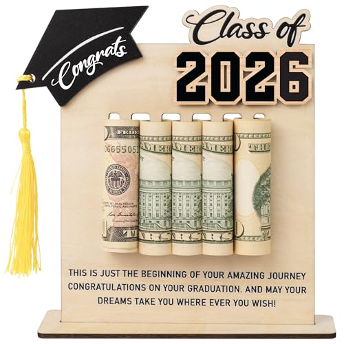 KATINAT Class of 2026 Graduation Money Holder 2026, Wooden Graduation Money Cash, Unique Graduate Gifts for Him Her Daughter Son Seniors, Graduation Gifts