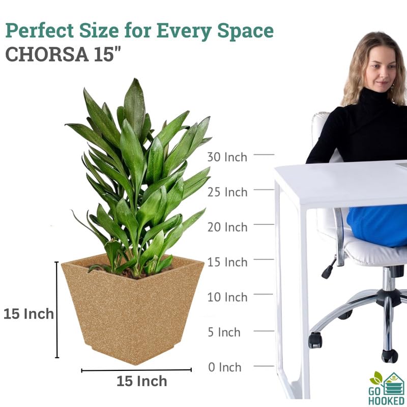 Image of Amazon Brand - Umi 15 Inch Planter Pot | Flower Pot for Indoor & Outdoor Use | Square Shape Planter Pot for Home & Office Decor Balcony & Terrace Gardens (Chorsa, Brown)