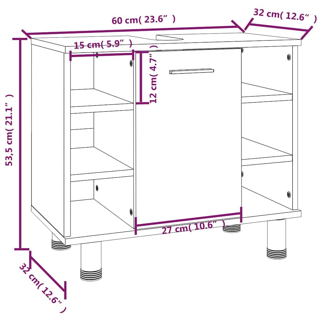 vidaXL Set de Muebles de baño 3 pzas Madera contrachapada Gris Sonoma