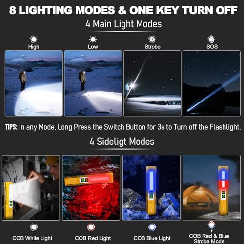 Image of Rechargeable Magnetic Flashlights, Bright Small Powerful Pocket Flashlight | High Lumens Dual Button Tactical Flash Light, 12H Runtime, 8 Modes Zoomable, One-Press Off for Car,Home,Camping,Emergency