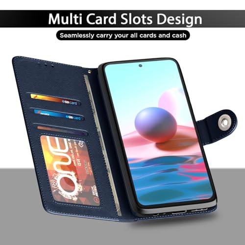 Image of Pikkme Flip Cover Leather Finish | Inside TPU with Card Pockets | Wallet Stand and Shock Proof | Complete Protection Button Flip Case for Mi Redmi Note 11T / Poco M4 Pro (Blue)