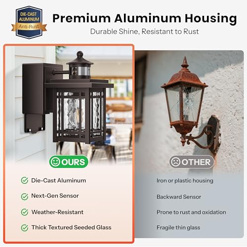 Image of Gleamz Porch Light with Outlet, Aluminum Front Door Motion Sensor Light, Oil Rubbed Bronze Front Porch Lights, Waterproof Outside Garage Lights for House, Outdoor Sconce with Outlet for Patio Backyard