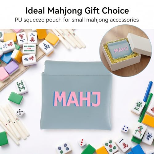 Bolsa para dados Mahjong, 3.9x4.1 pulg, cuero PU azul claro miniatura 5