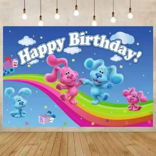 5 * 3ft Blue Dog Backdrop Themed Birthday backgroud Backdrop for Indoor Party Party Decorations Supplies