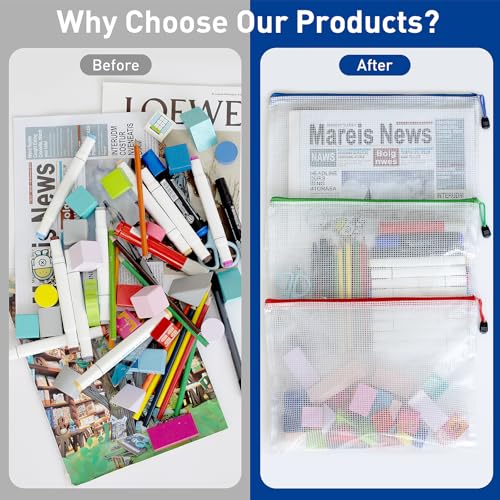 Image of Mesh 32pcs Zipper Pouch Bags - A3 Size, 8 Color Mesh Zipper Pouches for Organizing, Board Game, Travel, School & Office