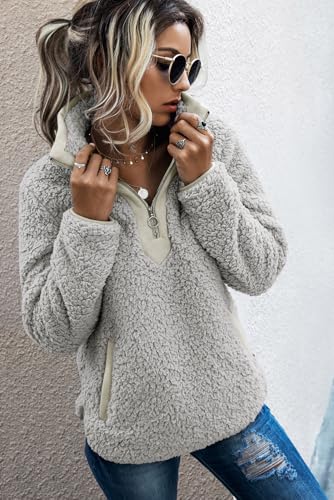 Image of AQOTHES Womens Loose Casual Zipper Sherpa Fleece Pockets Pullover Sweatshirt for Women