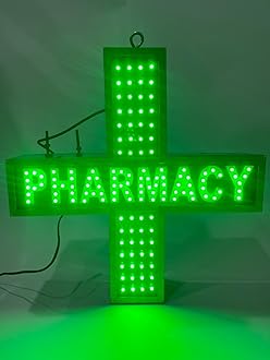 Rajdhani LED Pharmacy Name/Medical Plus LED Sign Board 1.5 Feet by 1.5 Feet 278 LEDs Double-Sided Blinking Wall Mountable Top Mountable 230V AC Input Rainproof
