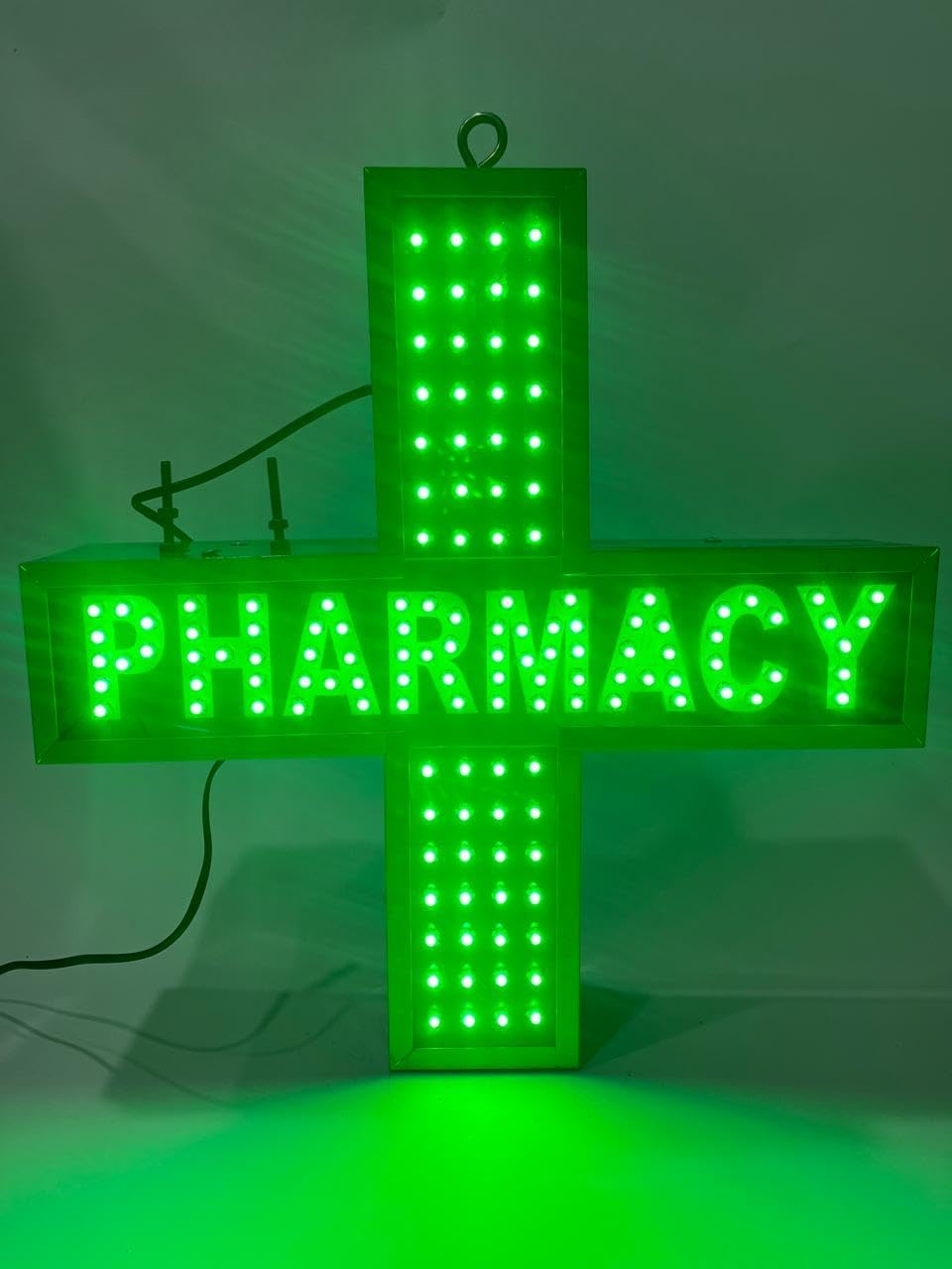 Rajdhani LED Pharmacy Name/Medical Plus LED Sign Board 1.5 Feet by 1.5 Feet 278 LEDs Double-Sided Blinking Wall Mountable Top Mountable 230V AC Input Rainproof