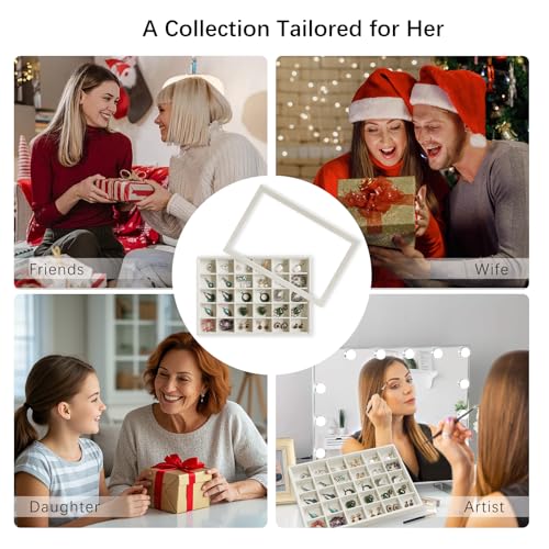 Image of Wudygirl Set of 2 Jewelry Organizer Stackable Jewelry Tray for Drawer Velvet Earring Holder Organizer with Lid Dust-proof Earring Case Ring Storage for Women Drawer Inserts 30 Grid (Beige)