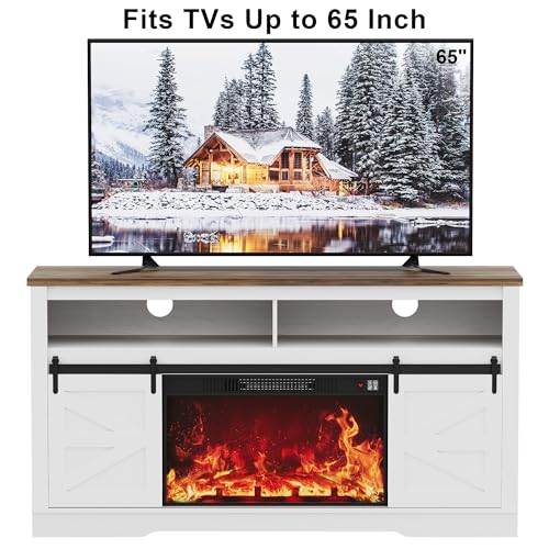 Image of JUMMICO Fireplace TV Stand for 65 Inch TV with 26'' Fireplace(Bright White)